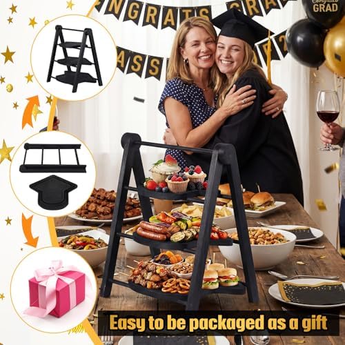 3 Tier Graduation Cap Serving Trays Wooden Platters 13'' 11'' 9'' Plate Board Reusable Plate Congrats Grad Party, alternate