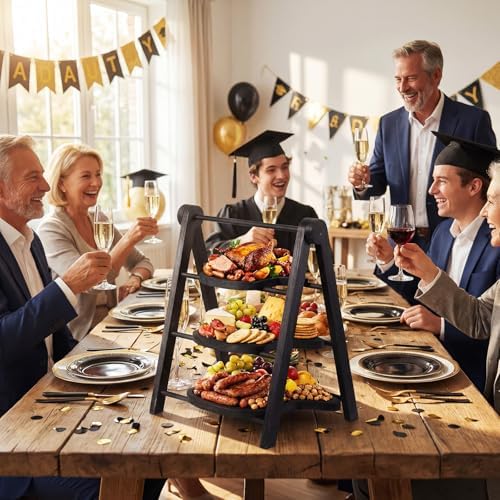 3 Tier Graduation Cap Serving Trays Wooden Platters 13'' 11'' 9'' Plate Board Reusable Plate Congrats Grad Party, alternate