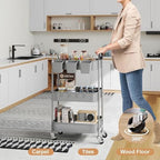 3 Tier Gray Metal Rolling Cart, Three Tiered Storage Dorm Carts with Wheels, alternate view 2