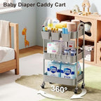 3 Tier Gray Metal Rolling Cart, Three Tiered Storage Dorm Carts with Wheels, alternate view 7