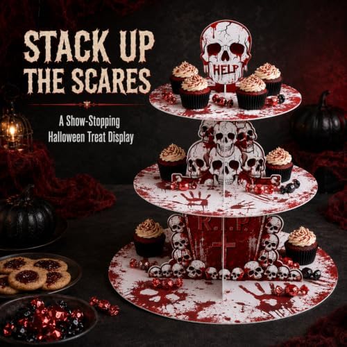 3-Tier Halloween Bloody Cupcake Stand Party Decorations in Blood, alternate view 2