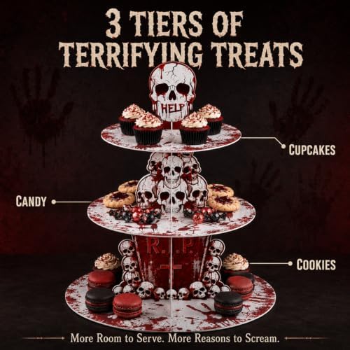 3-Tier Halloween Bloody Cupcake Stand Party Decorations in Blood, alternate view 7