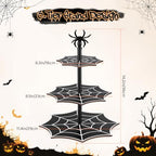 3 Tier Halloween Cupcake Stand, Black Wooden Spider Web Tiered Serving Tray for Spooky Gothic Party Table, alternate view 2