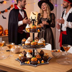 3 Tier Halloween Cupcake Stand, Black Wooden Spider Web Tiered Serving Tray for Spooky Gothic Party Table, alternate view 5