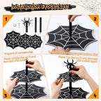 3 Tier Halloween Cupcake Stand, Black Wooden Spider Web Tiered Serving Tray for Spooky Gothic Party Table, alternate view 6
