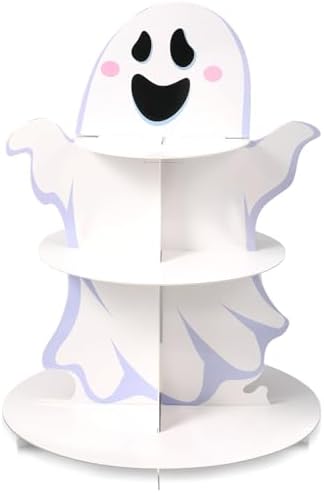 3 Tier Halloween Cupcake Stand Boo Ghost Dessert Tower for Birthday in White