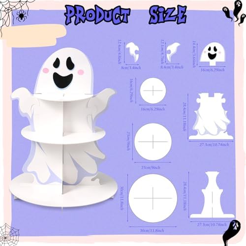 3 Tier Halloween Cupcake Stand Boo Ghost Dessert Tower for Birthday in White, alternate view 2