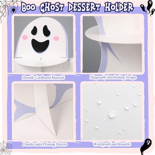 3 Tier Halloween Cupcake Stand Boo Ghost Dessert Tower for Birthday in White, alternate view 3