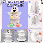 3 Tier Halloween Cupcake Stand Boo Ghost Dessert Tower for Birthday in White, alternate view 4
