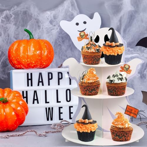3 Tier Halloween Cupcake Stand Boo Ghost Dessert Tower for Birthday in White, alternate view 5