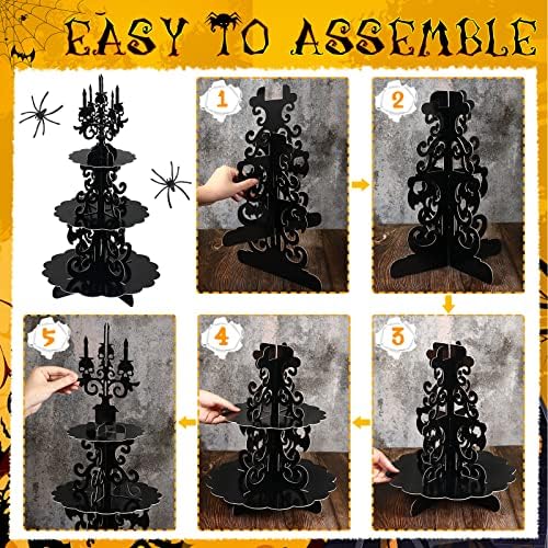3-Tier Halloween Cupcake Stand Gothic Skull Candelabra with Web in Black, alternate view 7