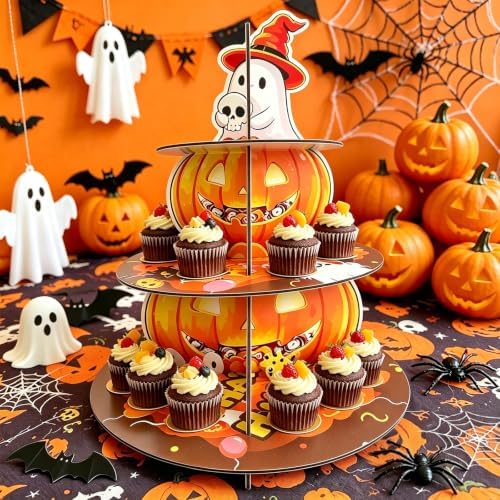 3-Tier Halloween Cupcake Stand Pumpkin Stack Dessert Display Holder in Halloween, alternate view 6