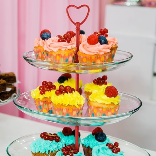 3 Tier Heart Shape Metal Cake Stand Holder Heavy Duty Fruit Plate Handle Fittings Hardware Rod(Red) in Red, alternate view 2