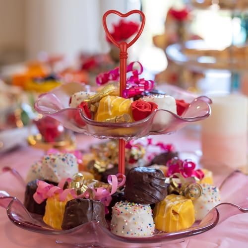 3 Tier Heart Shape Metal Cake Stand Holder Heavy Duty Fruit Plate Handle Fittings Hardware Rod(Red) in Red, alternate view 5