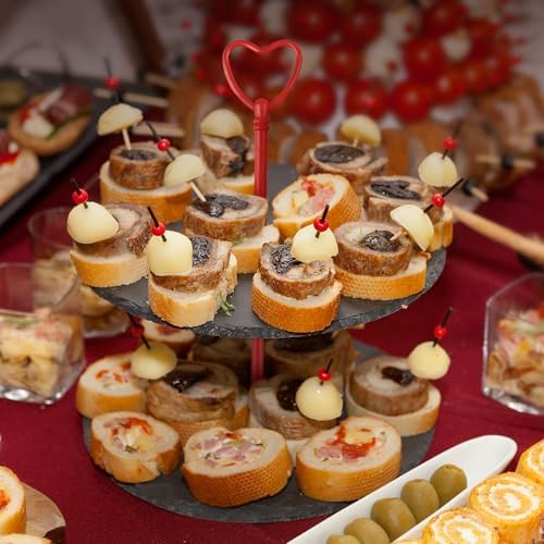3 Tier Heart Shape Metal Cake Stand Holder Heavy Duty Fruit Plate Handle Fittings Hardware Rod(Red) in Red, alternate view 7