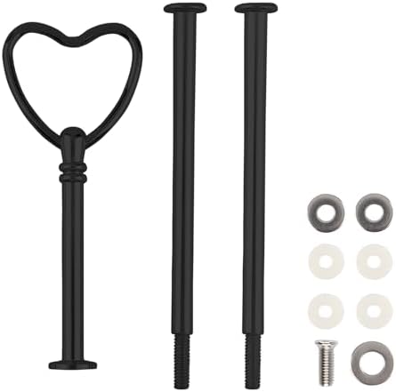 3 Tier Heart Shape Metal Cake Stand Holder Heavy Duty Fruit Plate Handle Fittings Hardware Rod(Black) in Black