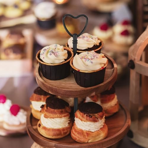 3 Tier Heart Shape Metal Cake Stand Holder Heavy Duty Fruit Plate Handle Fittings Hardware Rod(Black) in Black, alternate