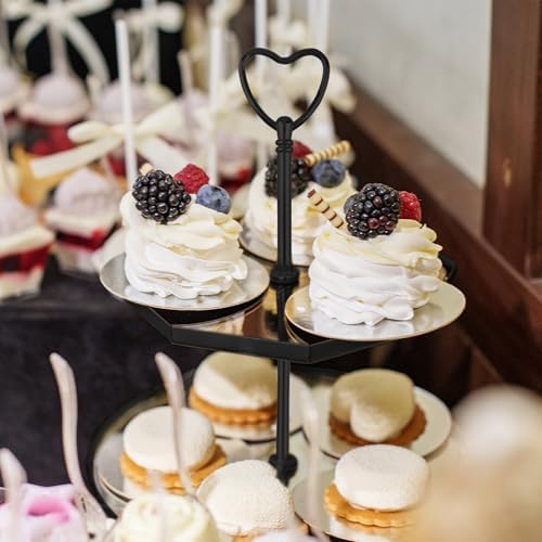 3 Tier Heart Shape Metal Cake Stand Holder Heavy Duty Fruit Plate Handle Fittings Hardware Rod(Black) in Black, alternate