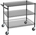 3 Tier Heavy Duty Commercial Grade Utility Cart, Wire Rolling Cart with Handle Bar, Steel Service Cart with