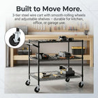 3 Tier Heavy Duty Commercial Grade Utility Cart, Wire Rolling Cart with Handle Bar, Steel Service Cart with, alternate view 5