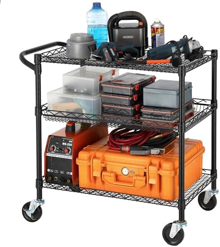 3 Tier Heavy Duty Commercial Grade Utility Cart, Wire Rolling Metal Trolley with Handle Bar, Steel Kitchen, alternate view 3