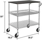 3 Tier Heavy Duty Commercial Grade Utility Cart with Wood Top, Wire Rolling Cart with Handle Bar, Steel Service, alternate