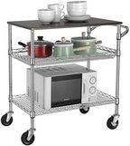 3 Tier Heavy Duty Commercial Grade Utility Cart with Wood Top, Wire Rolling Cart with Handle Bar, Steel Service, alternate