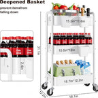 3 Tier Heavy Duty Metal Rolling Storage Cart Organizer with Wheels, White in White, alternate view 2