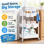 3 Tier Heavy Duty Metal Rolling Storage Cart Organizer with Wheels, White in White, alternate view 6