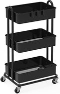 3-Tier Heavy Duty Metal Utility Rolling Cart, Black in Black