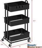 3-Tier Heavy Duty Metal Utility Rolling Cart, Black in Black, alternate view 3