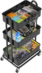 3-Tier Heavy Duty Metal Utility Rolling Cart, Black in Black, alternate view 4