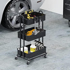 3-Tier Heavy Duty Metal Utility Rolling Cart, Black in Black, alternate view 5