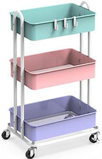 3-Tier Heavy Duty Metal Utility Rolling Cart, Multicolor