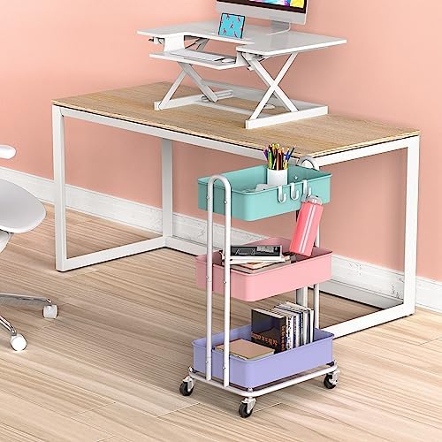 3-Tier Heavy Duty Metal Utility Rolling Cart, Multicolor, alternate view 2
