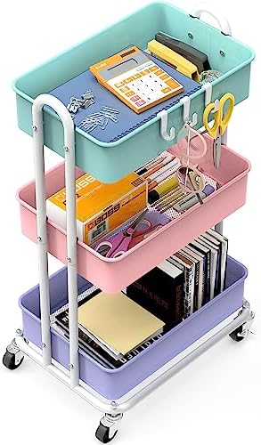 3-Tier Heavy Duty Metal Utility Rolling Cart, Multicolor, alternate view 4