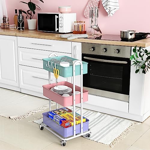 3-Tier Heavy Duty Metal Utility Rolling Cart, Multicolor, alternate view 6