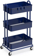 3-Tier Heavy Duty Metal Utility Rolling Cart, Navy