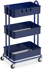 3-Tier Heavy Duty Metal Utility Rolling Cart, Navy