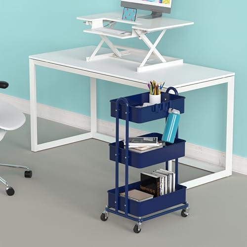 3-Tier Heavy Duty Metal Utility Rolling Cart, Navy, alternate view 2