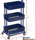 3-Tier Heavy Duty Metal Utility Rolling Cart, Navy, alternate view 3