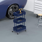 3-Tier Heavy Duty Metal Utility Rolling Cart, Navy, alternate view 6