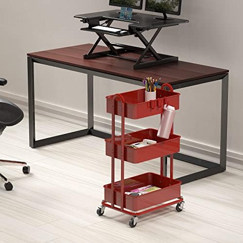 3-Tier Heavy Duty Metal Utility Rolling Cart, Red in Red, alternate view 2