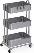 3-Tier Heavy Duty Metal Utility Rolling Cart, Silver in Silver