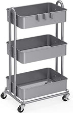 3-Tier Heavy Duty Metal Utility Rolling Cart, Silver in Silver