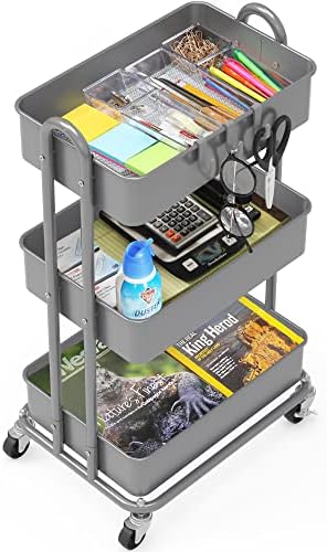 3-Tier Heavy Duty Metal Utility Rolling Cart, Silver in Silver, alternate view 4