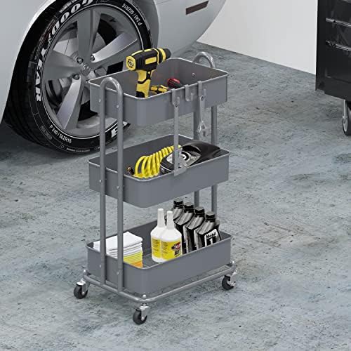 3-Tier Heavy Duty Metal Utility Rolling Cart, Silver in Silver, alternate view 5