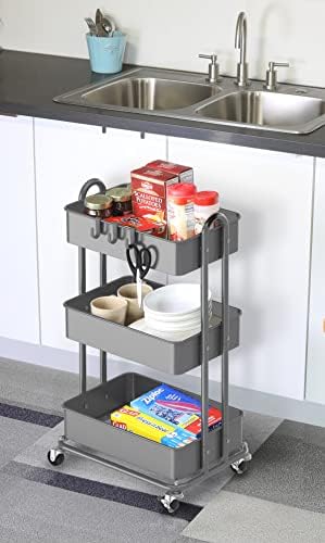 3-Tier Heavy Duty Metal Utility Rolling Cart, Silver in Silver, alternate view 6