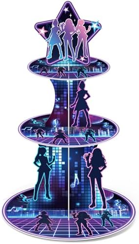3 Tier Kpop Birthday Party Decorations Korean Pop Cupcake Stand in Purple, Black