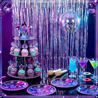 3 Tier Kpop Birthday Party Decorations Korean Pop Cupcake Stand in Purple, Black, alternate view 2
